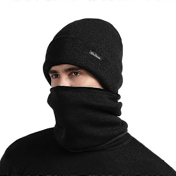 Herre Vinter Blød Varm Hue og Halstørklæde Letvægts Stilfuld Cuffed B