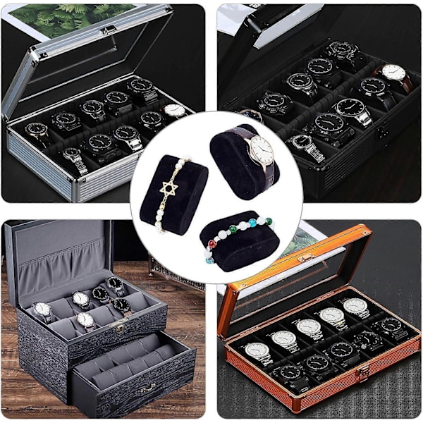 12 stk. Fløjlsarmbånd Pude Ur Display Pude Sort Armring Puder Smykke Display Stand Dækket med Fløjl til Armbånd Ur Armring Display St