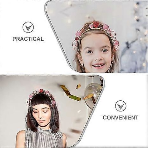 Valentinsdag Hårbøyler for Kvinner Jenter Glitter Rhinestone Hjerte Hårbånd Krystall Hjerte Krone Hårbøyle Tiara Hodeplagg Feriefest Dekor