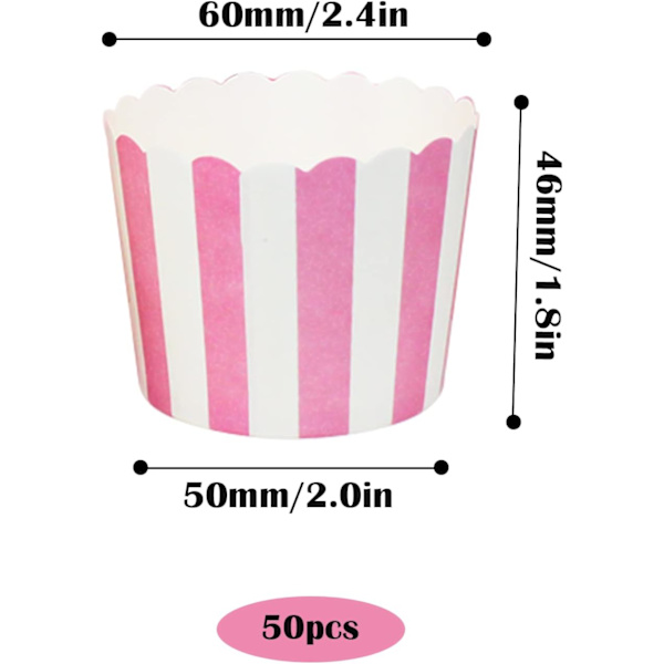 50 kpl vaaleanpunaisia paperisia cupcake-vuokia syntymäpäiville, häihin ja juhliin