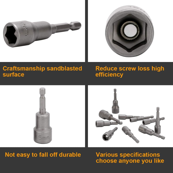 /#/10 stk Slagdriver Socket Bit 6-15mm Sett Magnetisk Hex Socket Ma/#/