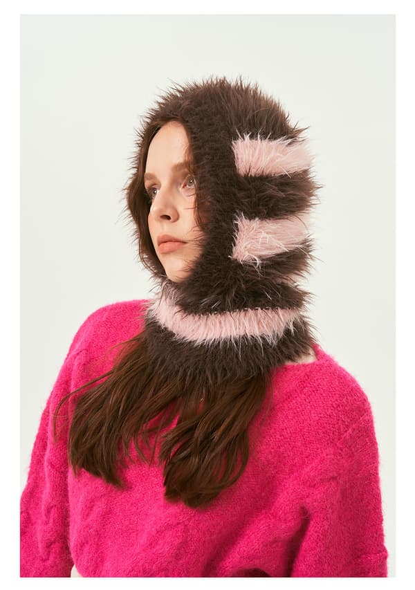 #Faux Sable Stribet Hat - Brun, Design Niche Section Pullover Woo#
