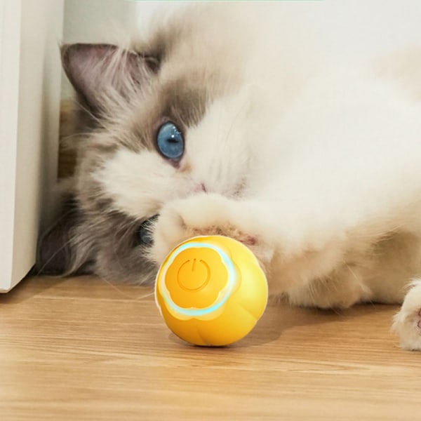 Gul smart kattboll, interaktiv kattleksak, 360 graders automatisk