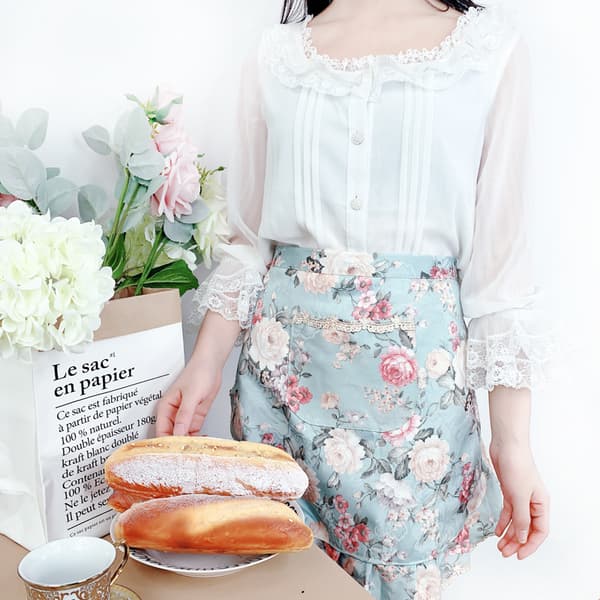 #Mode Halvförkläde Pastoral Stil Spetsbroderad Serveringspersonal Väntinna Midje Förkläde#