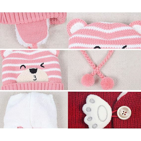 Vinterlue + Koselig Varmt Hals skjerf Beanie Lue Ull Heklet for Barn