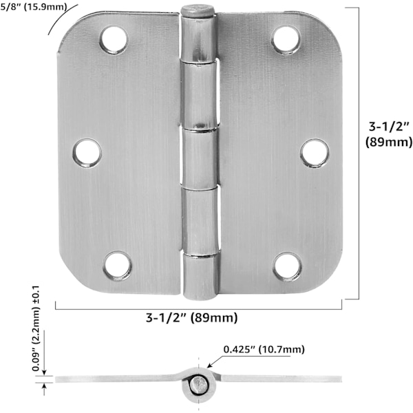 Basics Avrundede dørhengsler, 3,5 tommer x 3,5 tommer, 4-pakning, satin nikkel