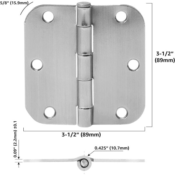 Basics Runda Dörrgångjärn 3,5 tum x 3,5 tum, 4-pack, Satin Nickel