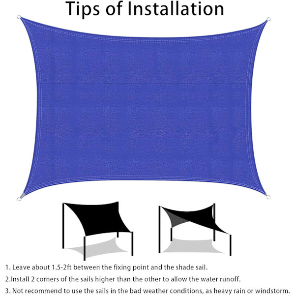 *Rektangulär skuggskydd 2x2 meter, Vattentät UV-skydd Markis för trädgård Terrass Utomhus uteplats Simbassäng, med gratis rep (Klein Blue)*