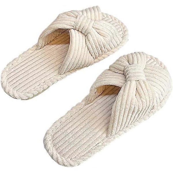 1 par Dame Mote Sløyfe Slip-on Hjemmesko Myk Fleece Lett Innendørs Utendørs Sko, off white, EU40