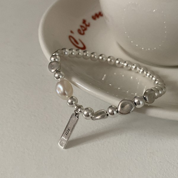 #Irregular silver bean pearl bracelet, elastic bracelet#