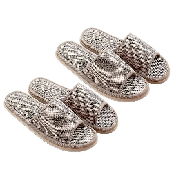 2 par 29cm Tofflor Sommar Anti EVA Botten Bomull Linne Tofflor för Hotell Hem (Beige)
