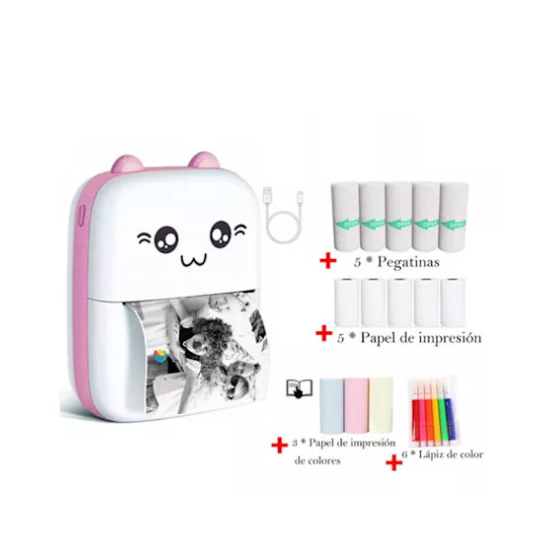 Mini Bærbar Termisk Fotoprinter (Pink) Trådløs BT Lommeprinter