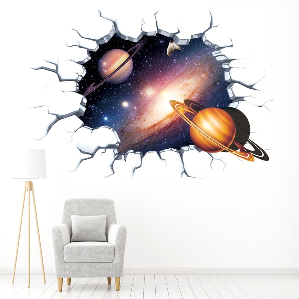 3D Broken Wall Galaxy Nebula Planet Väggdekal