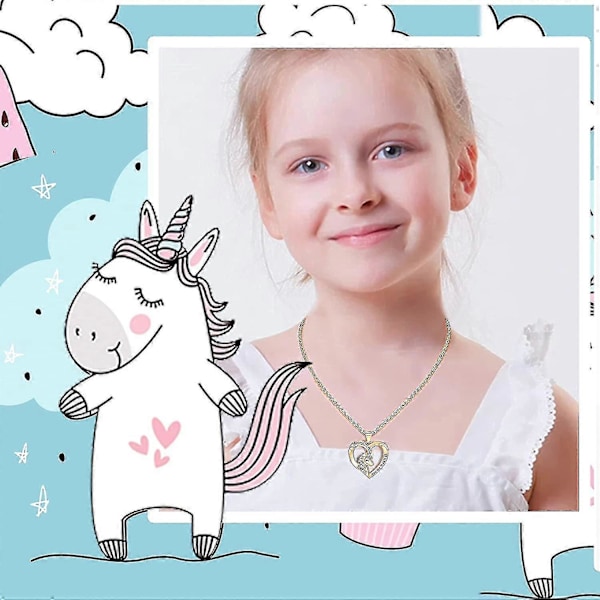 Yksisarvinen kaulakoru tytöille, sydänriipus kaulakoru