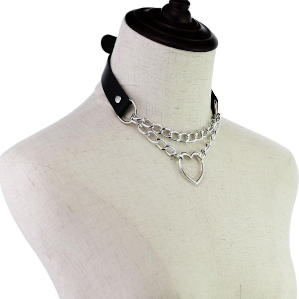 #Halskæde Hjerteformet Choker Sort PU Læder Halskæde Sort#