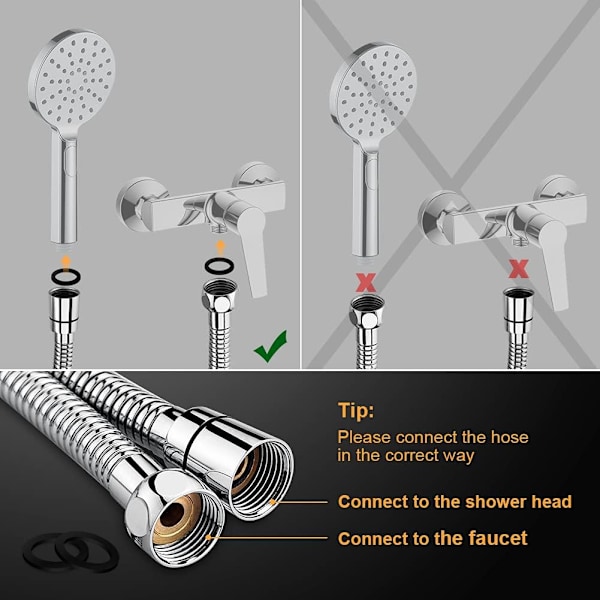 1 stk. Universal Bruseslange (G1/2 tommer, 2M), Anti-Twist og Anti-