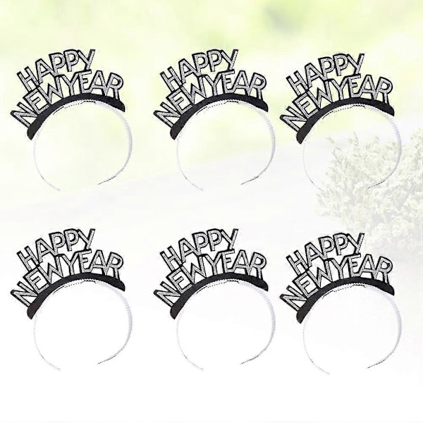 6 st Svarta GLAD NYTT ÅR Hårband Premium Aluminium Hårband Partydekoration Glitter Huvudbonad Present Party Tillbehör Fotorekvisita