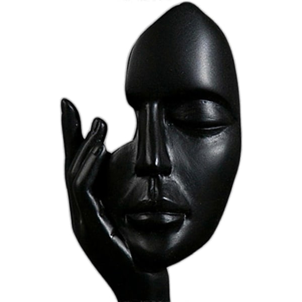 Simpel Kreativ Kvinde Ansigt Kunst Statue Tænker Dame Skulptur Abstrakt Karakter Håndværk Ornament til Sort, 17*6*5cm