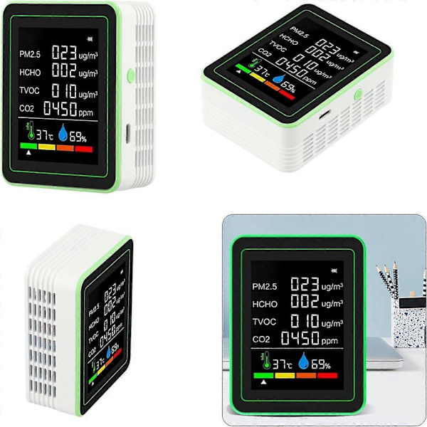 Komplett inomhusluftmätare - Portabel koldioxidmätare med användarvänlig LED-display - Inomhusluftkvalitetsmätare (Vit)