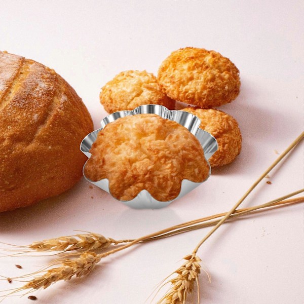 12 stk. Delikate Tærteforme i Rustfrit Stål, Praktiske Blomster Genanvendelige Cupcake Muffin Bageforme til Køkkenet (Sølv)