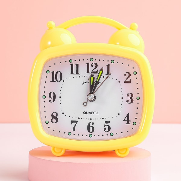 Gul Analog Alarmklocka, Tyst Tickfri Reseklocka