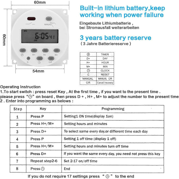 Kellokytkin - Mini 12V LCD Digitaalinen Mikrotietokoneen Ohjaus Virtakytkin Ajastin