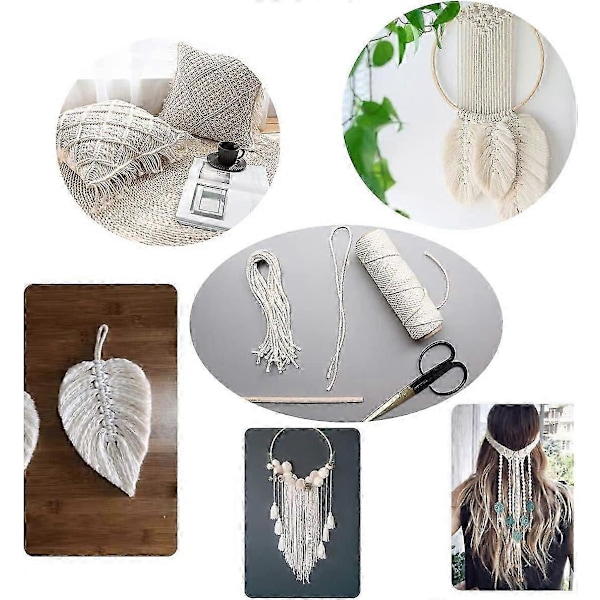 Makramé Bomullsrep 4mm, 100m Bomullsgarn, 100% Naturligt Makramégarn, Snöre Växt Tapestry DIY Flätat Rep Växthängare