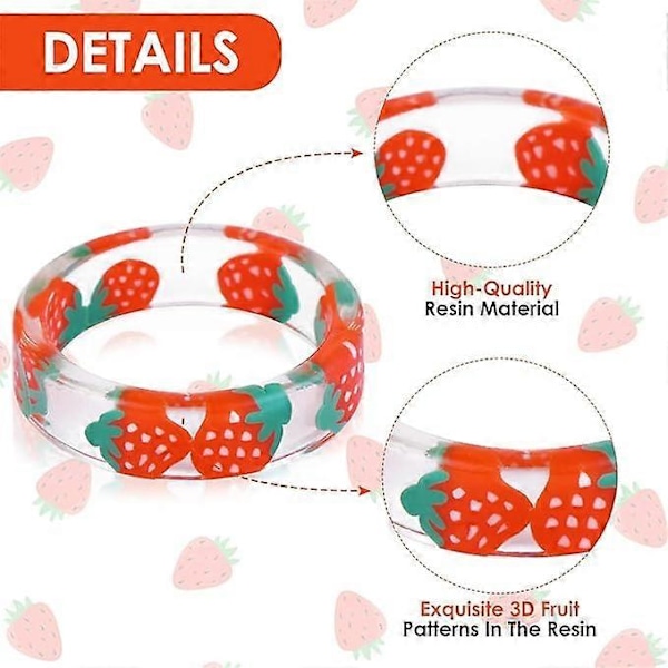 Resin Frugtringe Søde Pitaya Jordbær Vandmelon Citron Kiwi Drue Grapefrugt Jordbær Plastik Y2k Resin