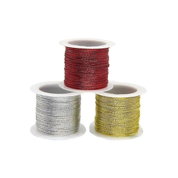 3 KPL 20 m Narunauhat Köysi Glitterilanka Lahjapaketointilanka DIY Vaatteiden ompelu Koristelutarvikkeet (kulta, hopea ja punainen)