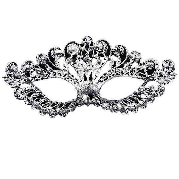 Rhinestone Maskeradmask Diamant Halv Ansikte Festmask Maskerad Kostymrekvisita Silver