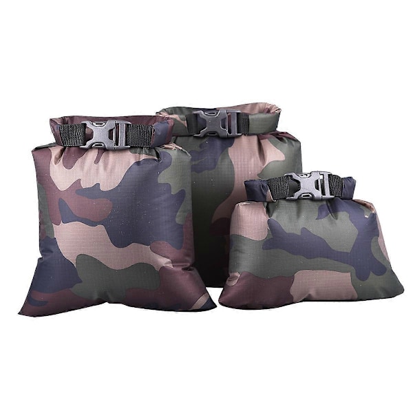 3 stk. 1,5L+2,5L+3,5L Vandtæt Dry Bag Opbevaringspose til Camping Sejlads Kajak Rafting Fiskeri (Camouflage)