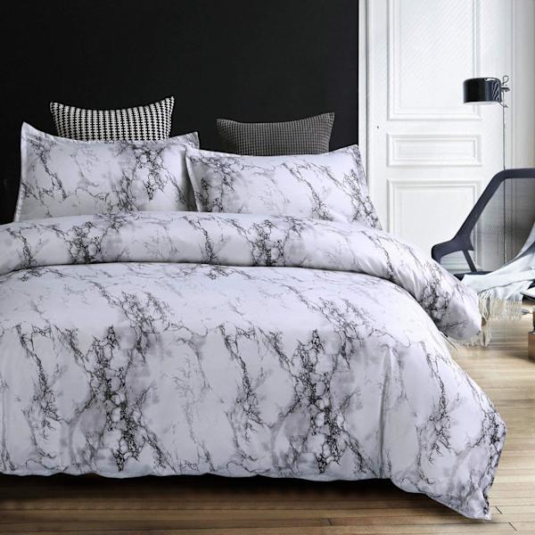 Vit Duvetöverdrag Set med Marmormönster, Mikrofiber Sängkläder