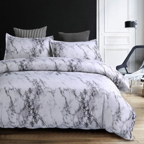 Vit Marmormönstrad Täckeöverdrag, 3-Delar Mikrofiber Sängkläder