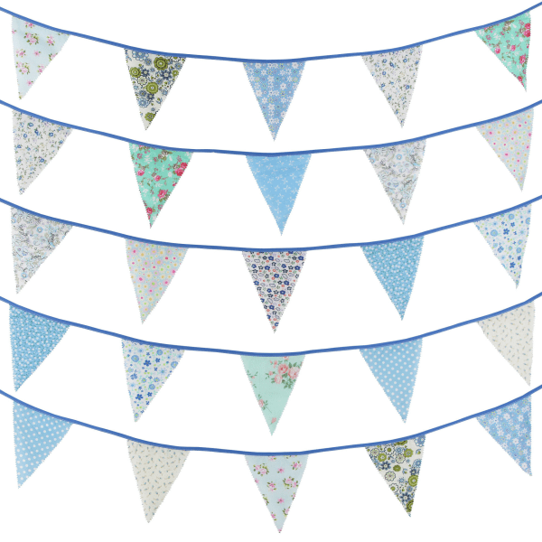 40ft Tyg Bunting Banner Blå Blommig Vintage Bunting Flaggor Som
