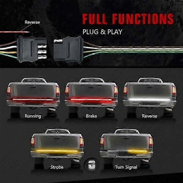 60 tommer Triple Række LED Strip Lys Bar til Ford F150 Pickup, Dodge SUV - Bagklap Bak Bremselys Blinklys Strobe