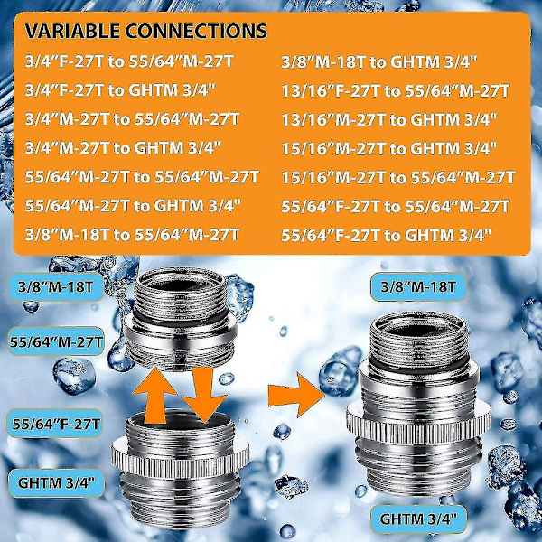 Vægmonteret Slangerulle Vandhane Adapter Kit - Vask Diverter Adapter - Slange Adapter