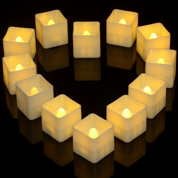 #12kpl Vilkkuvat LED-kynttilät Neliön valot Paristokäyttöinen tee L#