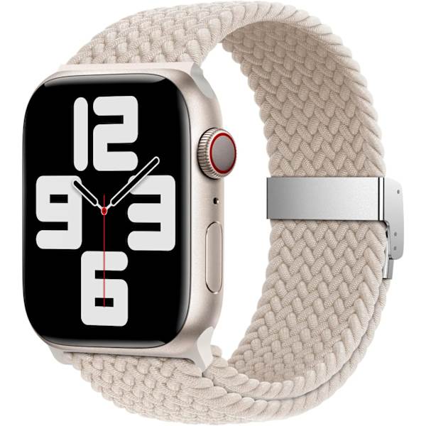 Hvit - Vevd Solo Loop-reim, Kompatibel med Apple Watch 49 mm 4