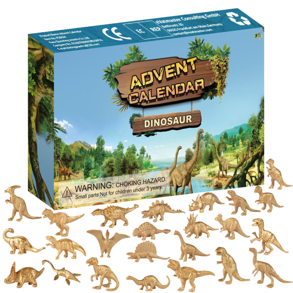 /#/Adventskalender, 24 dager juleblindboks, gylden dinosaur/#/