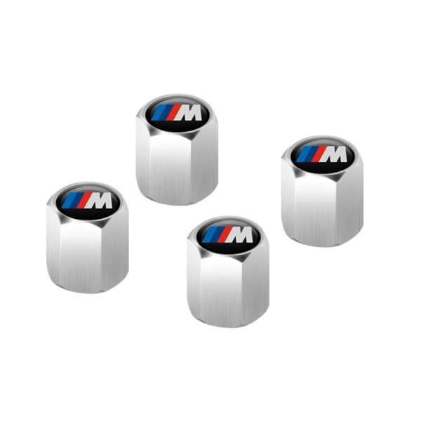 #4 x M Logo Car Valve Caps - Silver, Metal valve caps with logo, F#