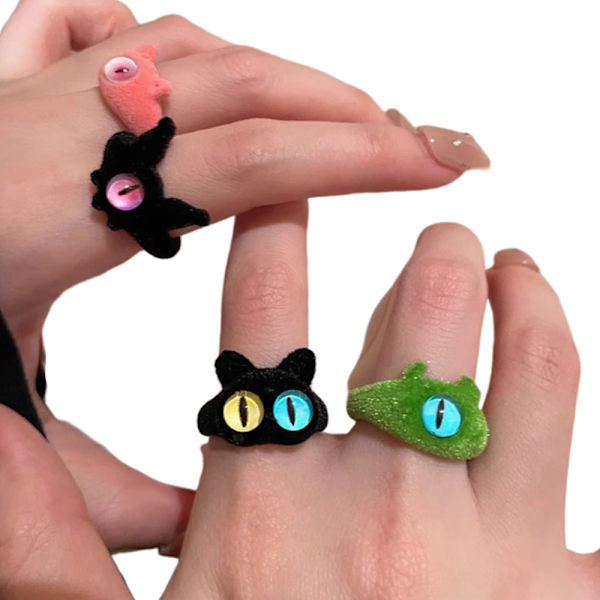 #Cartoonmonster ring med stora ögon, flockad, justerbar#