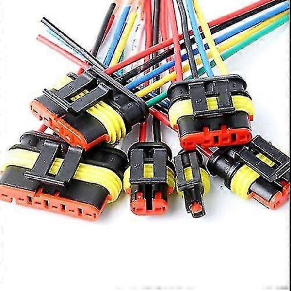 Vattentät kontakt, 2-stifts självlåsande elektriska kabelkontakter med 16 AWG marinkabel för bil, lastbil, båt och andra kabelanslutningar. (5-pack)