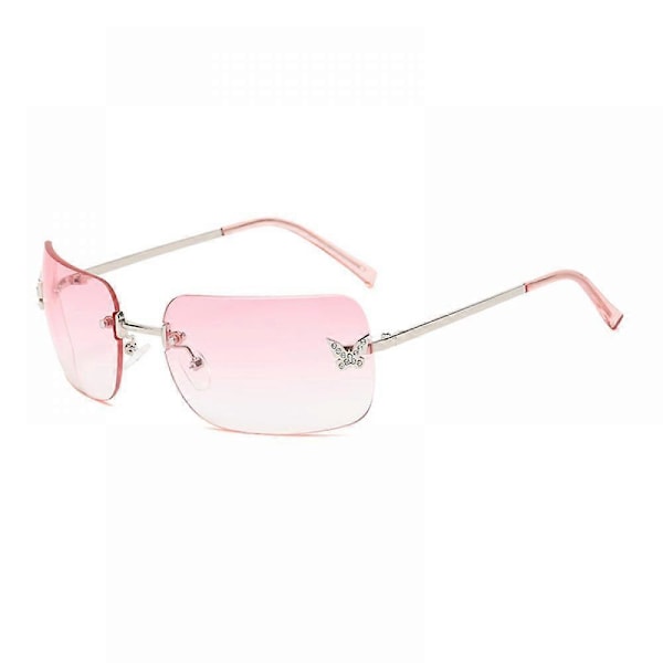 Rektangulära Y2k Solglasögon för Kvinnor, Trendiga Bågfria Solglasögon Retro Fyrkantiga Vintage Shades