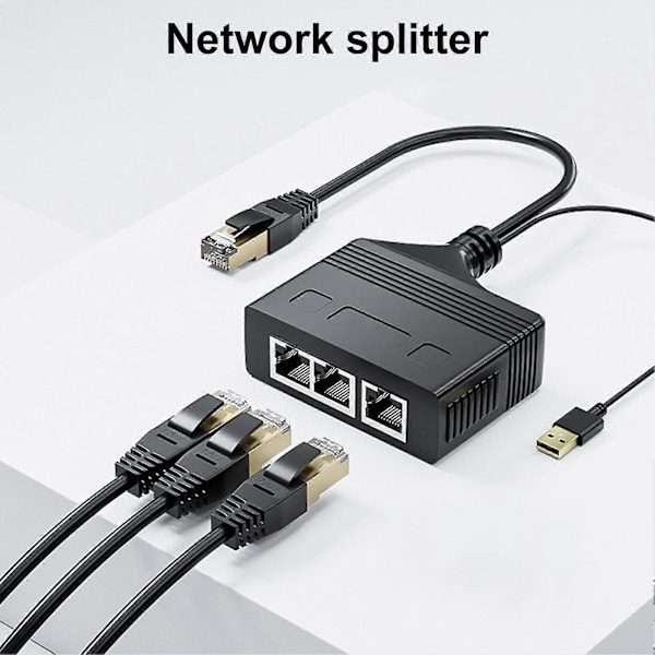 Netværks Splitter Stabil Output Plug Play 100m Transmission Høj Hastighed Klare Videosignaler Internetdeling 3 i 1 RJ45 Netværks Ethernet Splitter