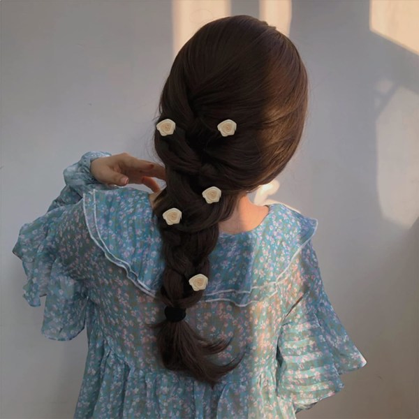 10 st, Hårclips Dekorerade med Rosor, Vit Blomma Barrette, E