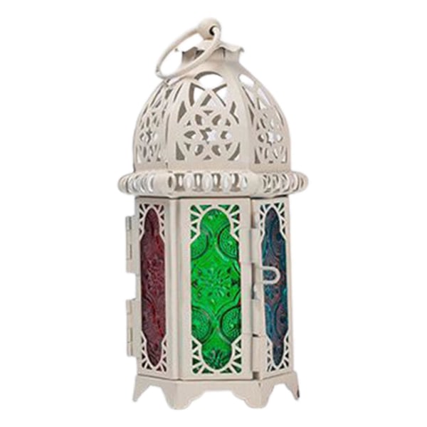 Marockansk stil metall ljushållare glas vindlykta hängande lyktor för inomhus utomhus trädgård trädgård dekoration presenttillbehör Vit färg glas