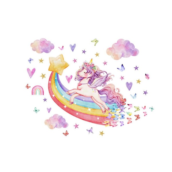 Unicorn Rainbow Väggdekaler Unicorn Ballong Väggdekaler Måne Moln för Flickrum Barnrum