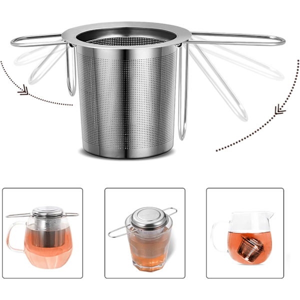 1 stk Rustfrit Stål Te-filter med Fine Huller og Foldbar Design