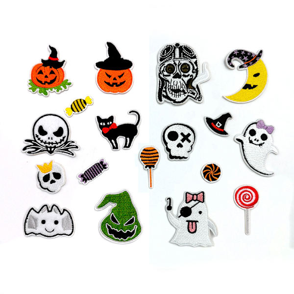 18 stycken Halloween-broderade strykjärnslappar, självhäftande broderi