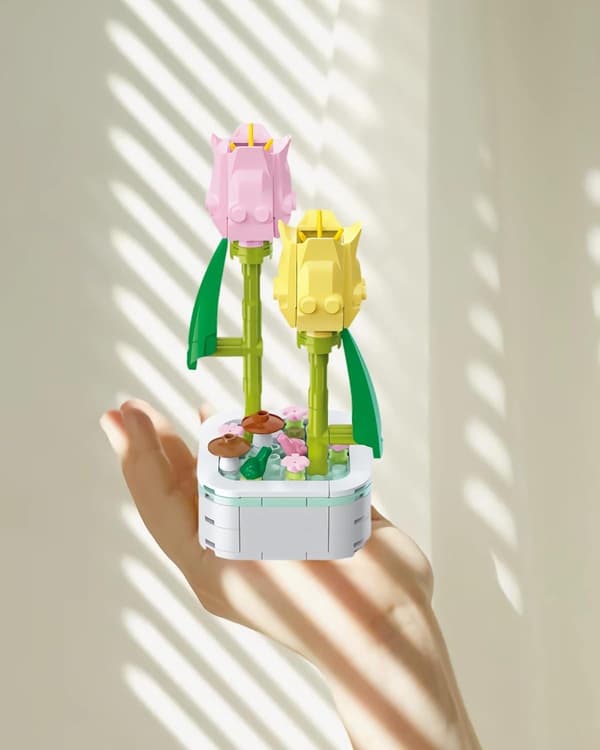 #tulip, Kunstig Blomstrende Buket Byggeklodser Sæt, DIY#